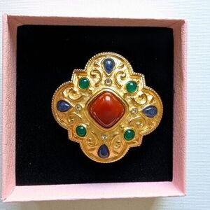 Vintage Gold Plated and Multicolor Brooch
